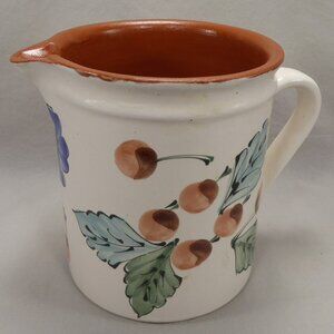 Vintage Hungarian Pottery Sarospatak Hand Painted Clay Pitcher Cherry Cherries